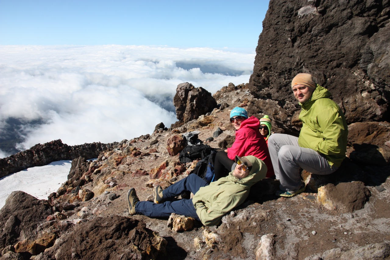 Lounging on the peak of a stratovolcano in the mid morning.