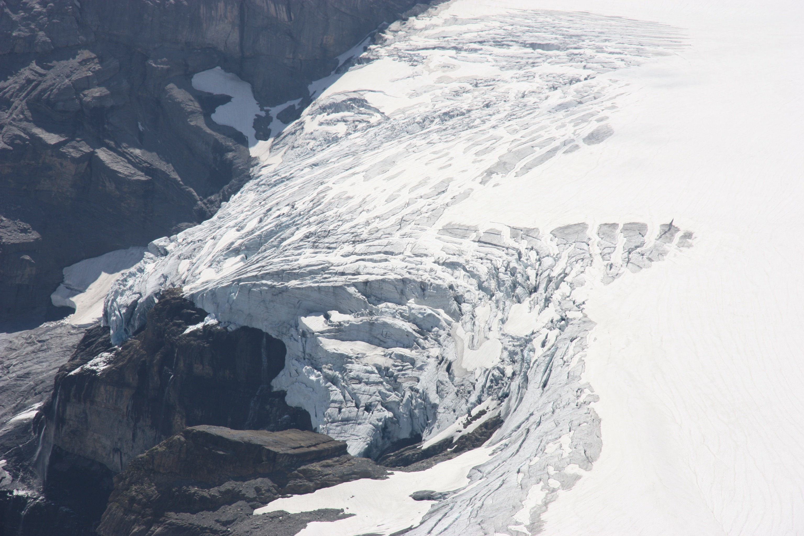 Close up of the edge of the Claridenfirn glacier, taken from the nearby peak of Gemsfairenstock. This glacier has the been subject of the longest climatological study of mass balance of any glacier in the world (100 years)