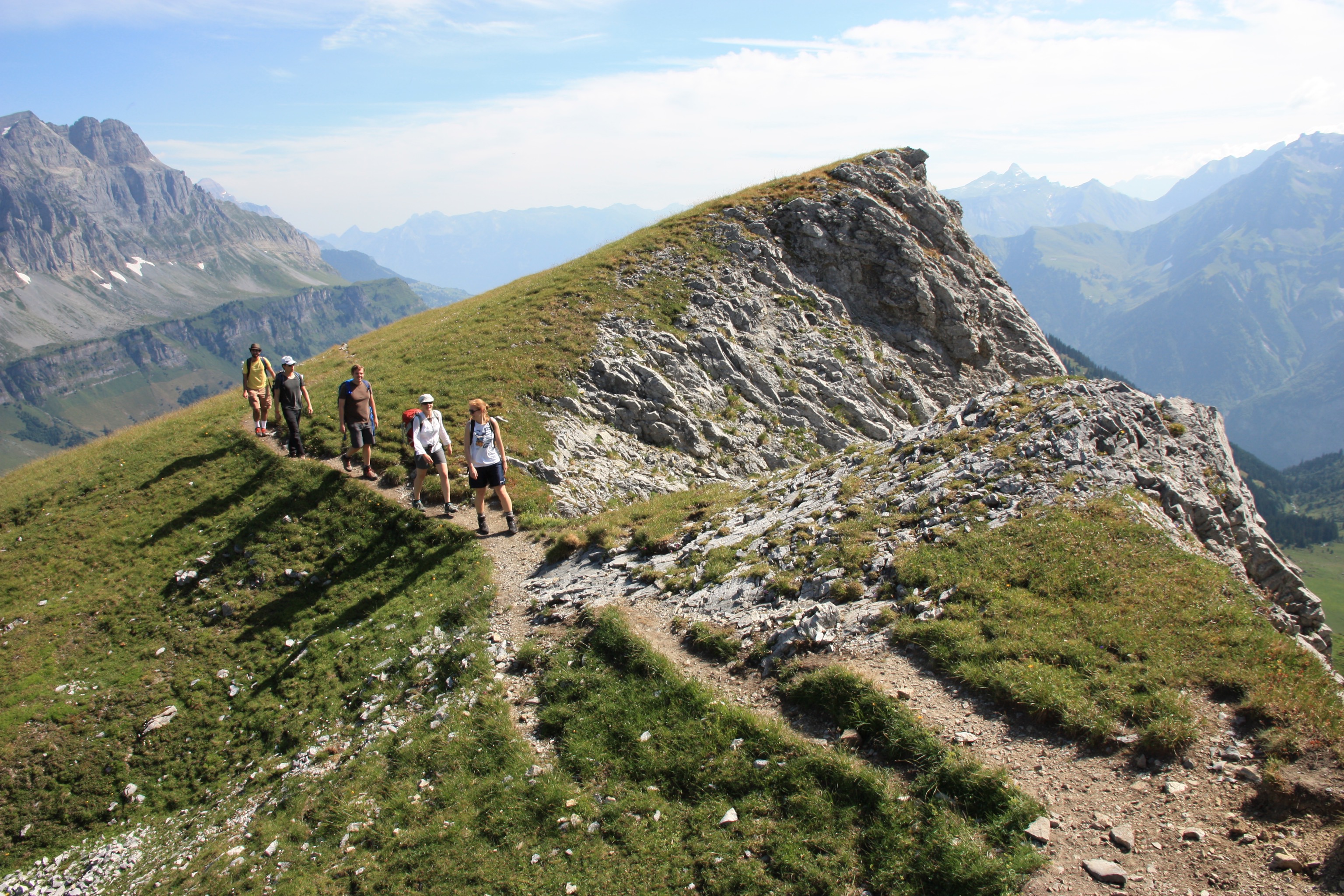 A gorgeous day to climb a peak in the Glarus alps. The first part of the trail led us out of the urnerboden valley along the edge of an escarpment.