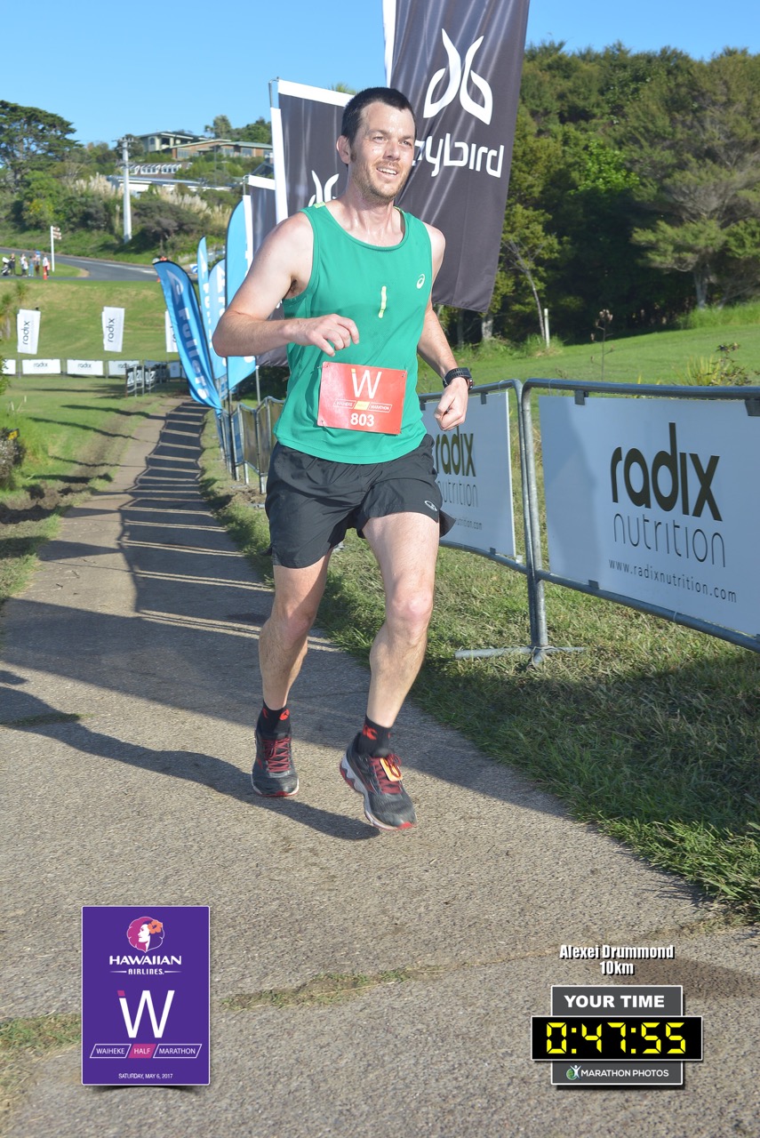 Arriving at the finish line of the 2017 Waiheke 10km race.