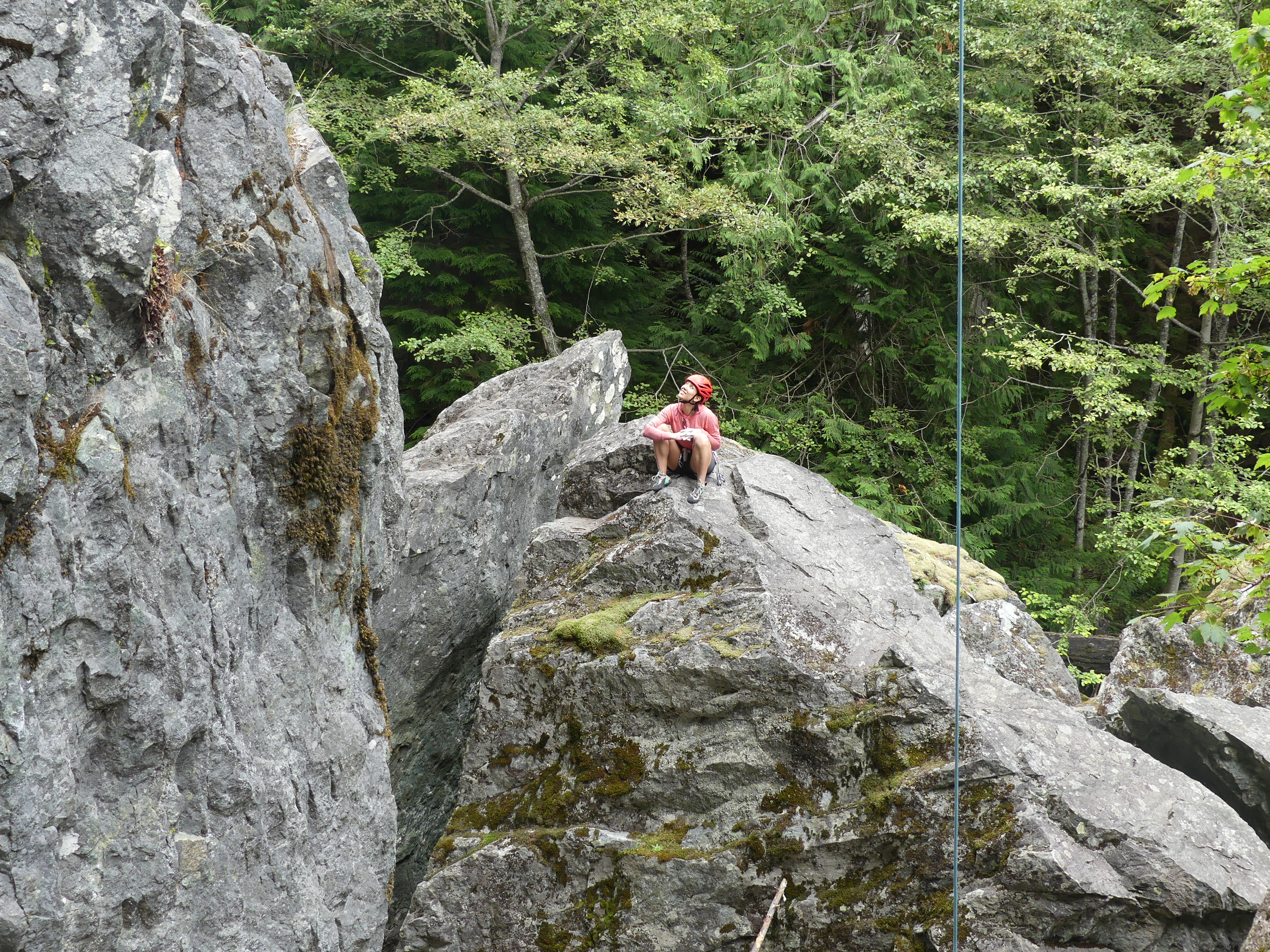Alex looking high up at the Big Show in Cheakamus Canyon.