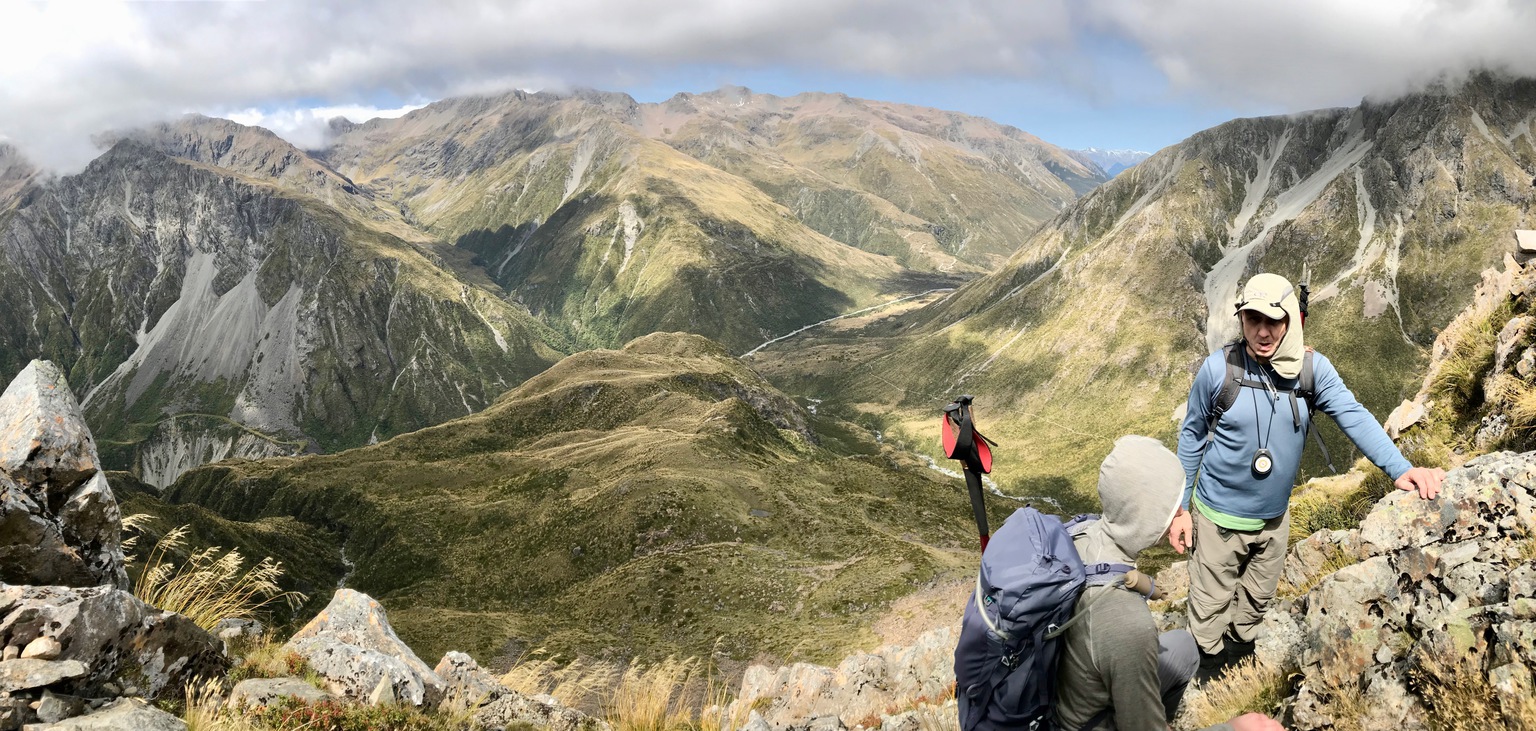 Panorama of the view down to Arthur's Pass from the top of the Warnock bluffs.
